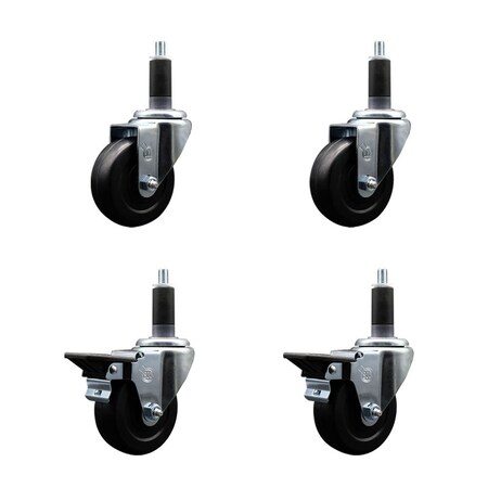 Service Caster 3.5'' Soft Rubber Wheel Swivel 1-1/8'' Expanding Stem Caster Set 2 Brakes, 4PK SCC-EX20S3514-SRS-2-PLB-2-118
